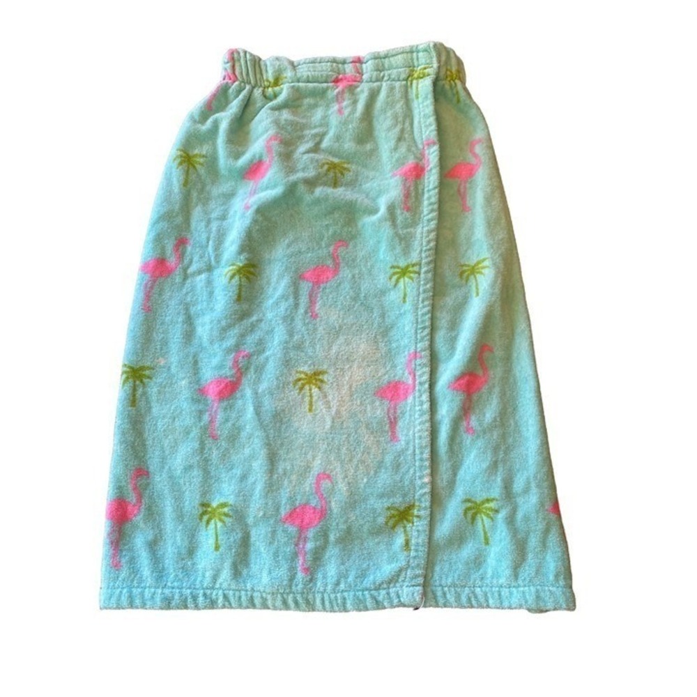 Blue Waist Wrap Towel Elastic Waist‎ Flamingo Palm Tree One Size